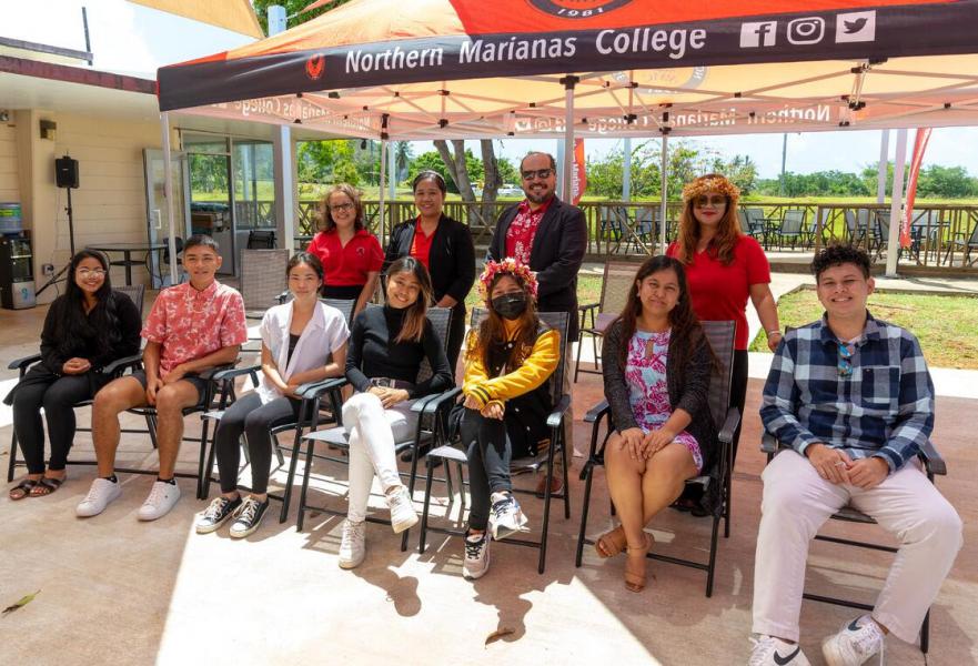 Top row: From left, Northern Marianas College Financial Aid Office Director Daisy Manglona-Propst, NMC Interim Dean for Academic Programs and Services Vilma Reyes, NMC President Galvin Deleon Guerrero, EdD, and NMC Dean for Student Support Services Charlo