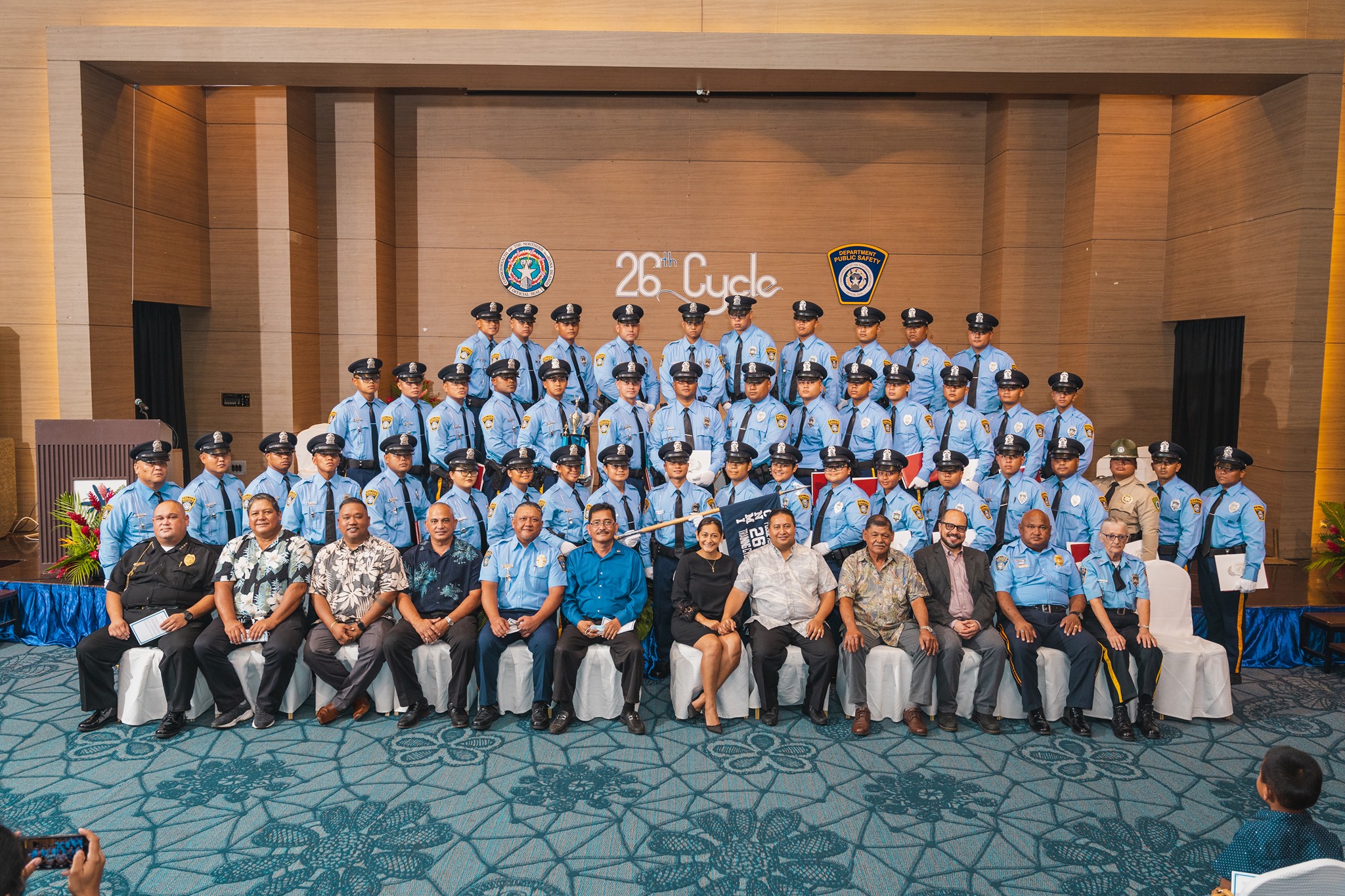 Photo shows the new officers with CNMI lawmakers and officials led by Gov. Ralph DLG Torres as well as NMC President Galvin S. Deleon Guerrero, Rota Mayor Efraim Atalig and first lady Diann T. Torres.