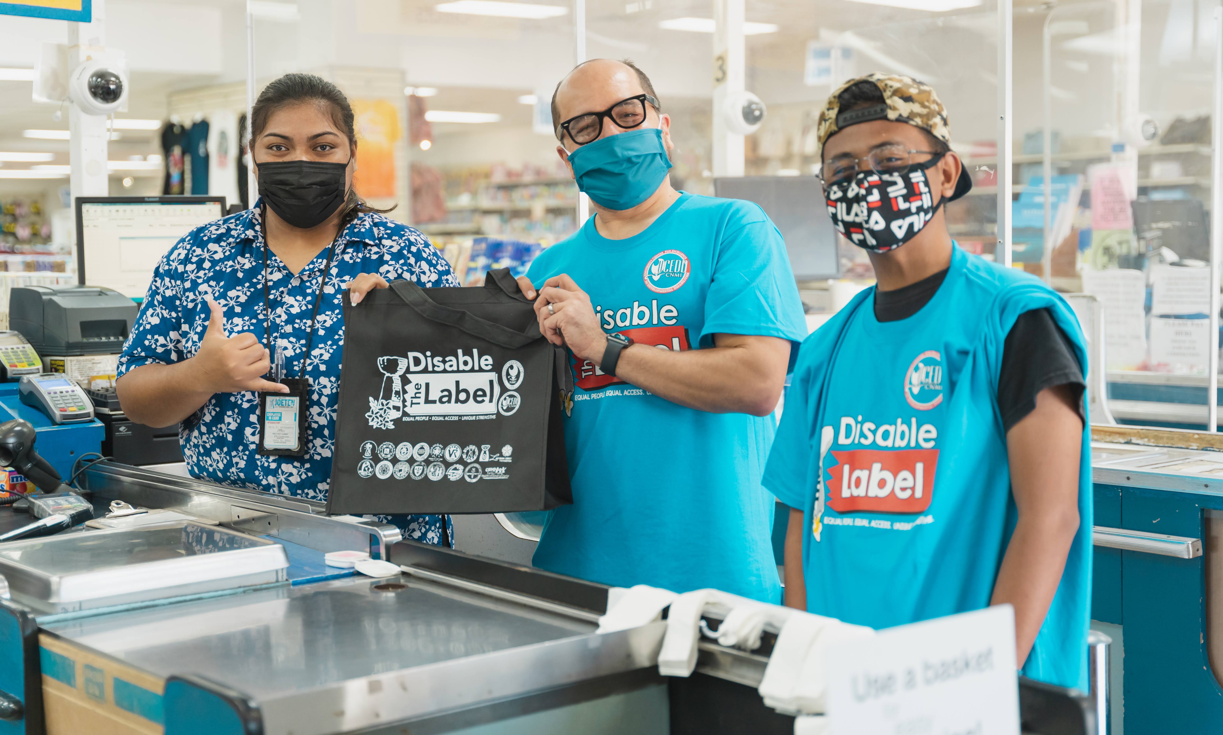 Northern Marianas College's new President Dr. Galvin Deleon Guerrero was one of the celebrity baggers during the “Disable the Label” Celebrity Bagging event held Saturday to help raise awareness about equality, equity and the need to remove labels to create an inclusive environment by way of recognizing unique abilities.