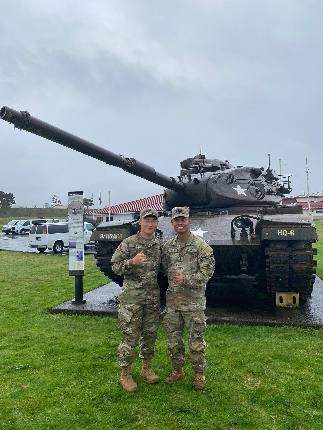 Saipan Cadets in Oregon. Jeffrey Seo (left) and Dan Ryan Tumaquip (right), both from Saipan, competed at the 8th Brigade ROTC Ranger Challenge competition at Camp Rilea, Oregon from October 23-24, 2021.